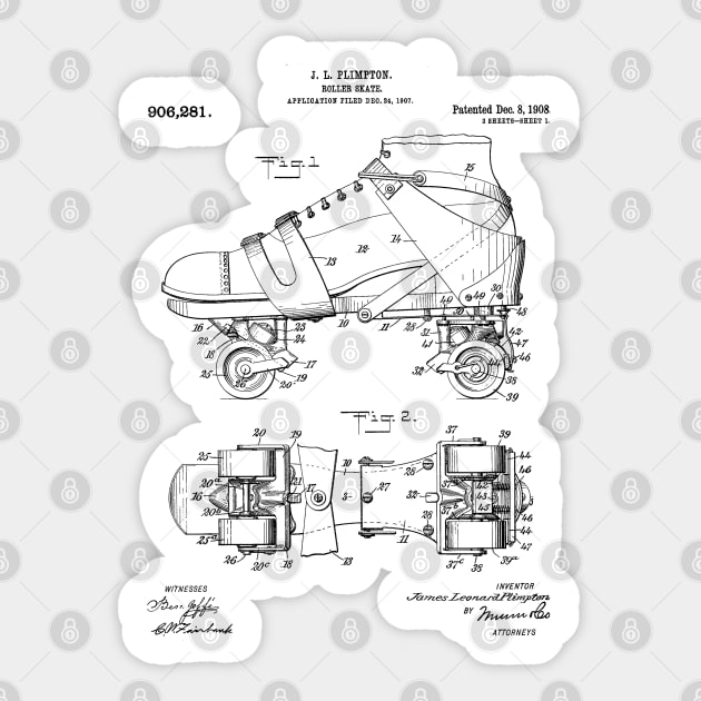Roller Skates Patent - Derby Fan Skater Art - White Sticker by patentpress